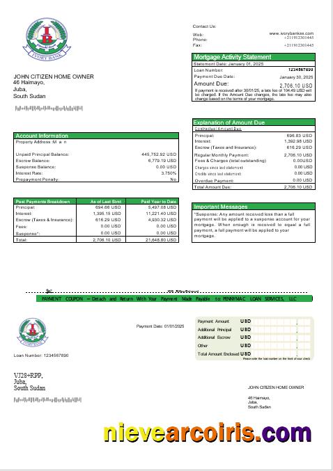 South Sudan Ivory bank mortgage statement